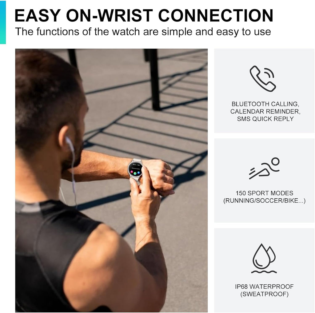 Smart Watch, 1.43'' AMOLED Smart Watches for Men Women (Answer/Make Call), Fitness Tracker with Heart Rate/Sleep Monitor, IP68 Waterproof Activity Tracker, Pedometer for Android Ios